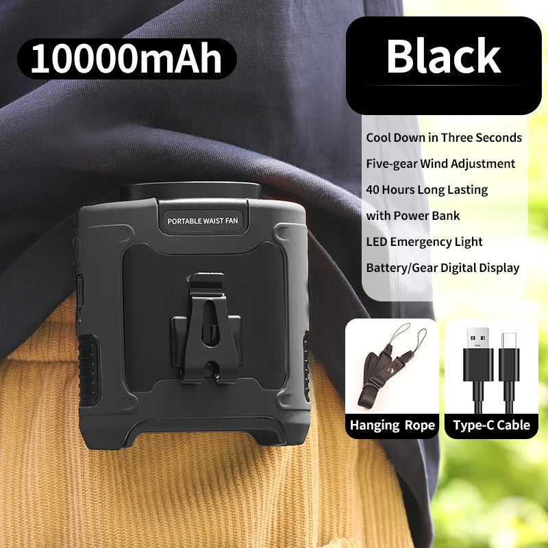 Outdoor Waist Fan with LED & Power Bank