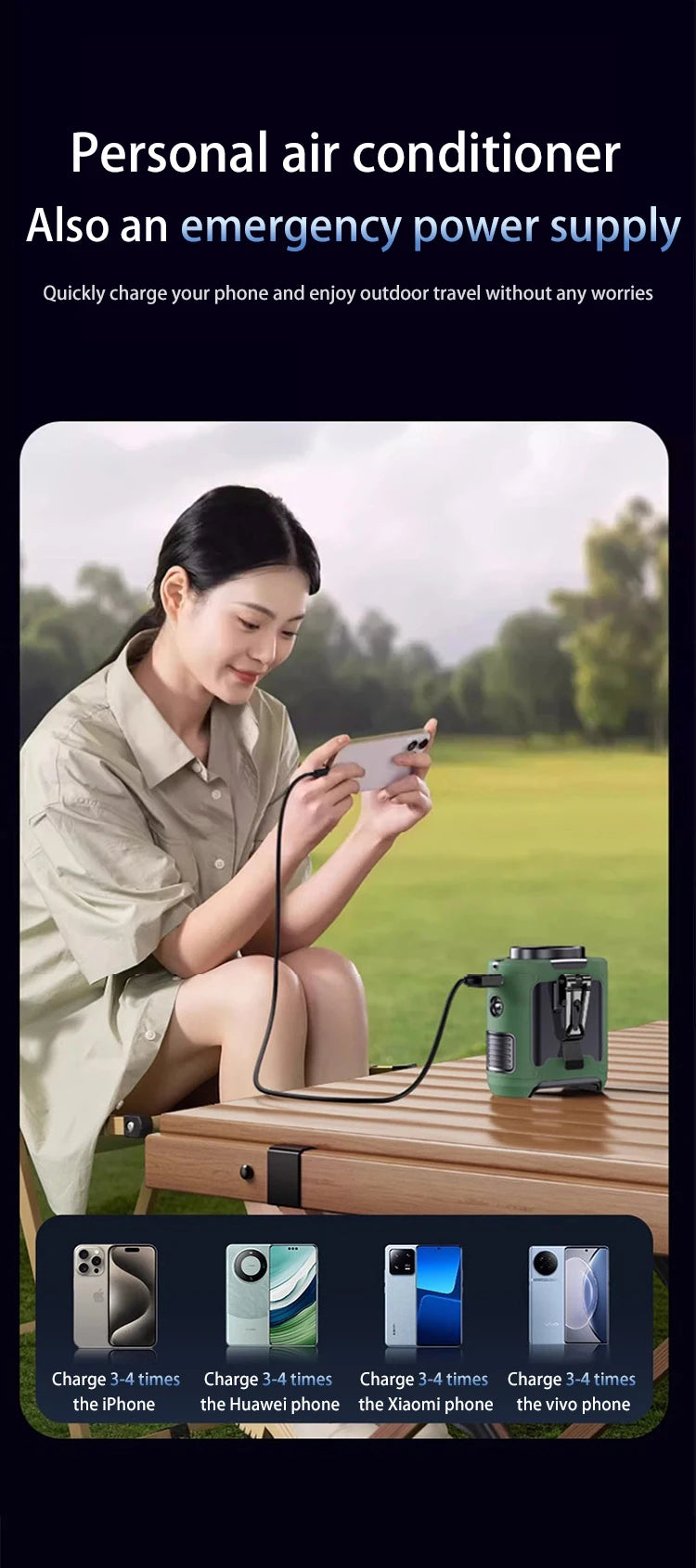 Outdoor Waist Fan with LED & Power Bank