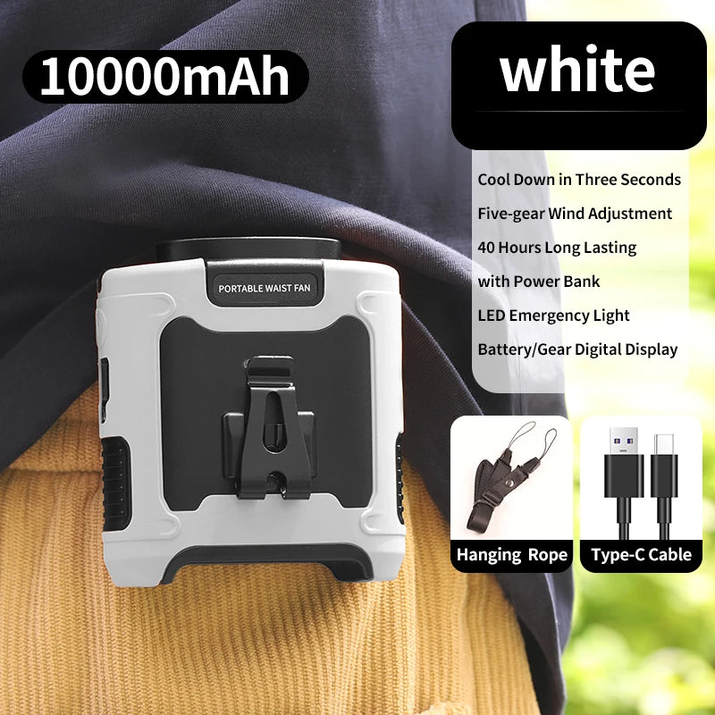 Outdoor Waist Fan with LED & Power Bank