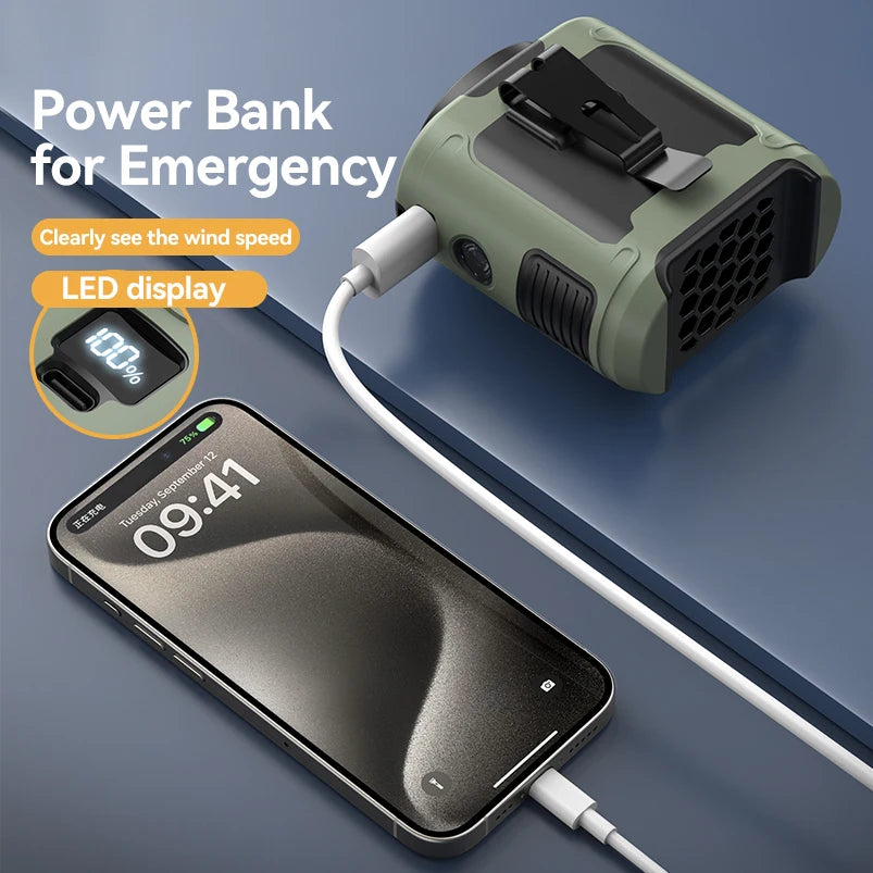 Outdoor Waist Fan with LED & Power Bank