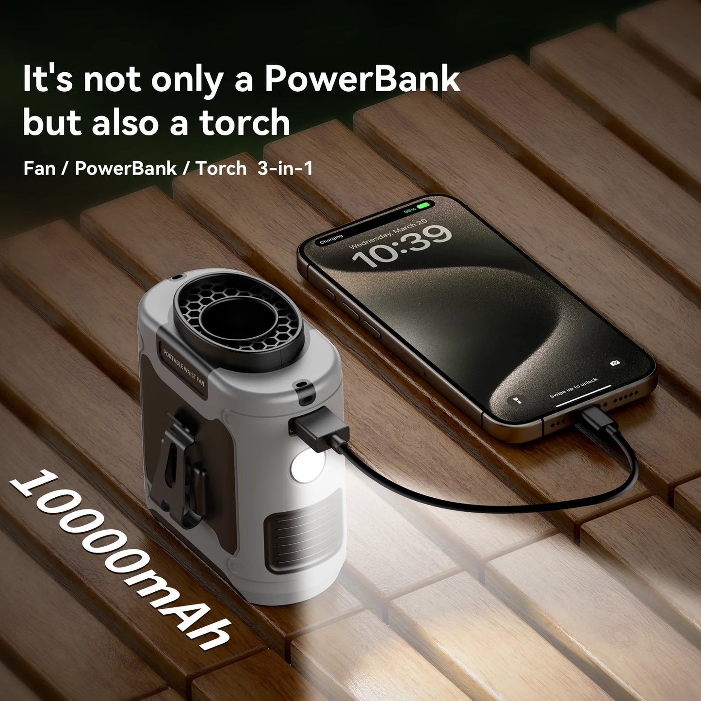 Outdoor Waist Fan with LED & Power Bank