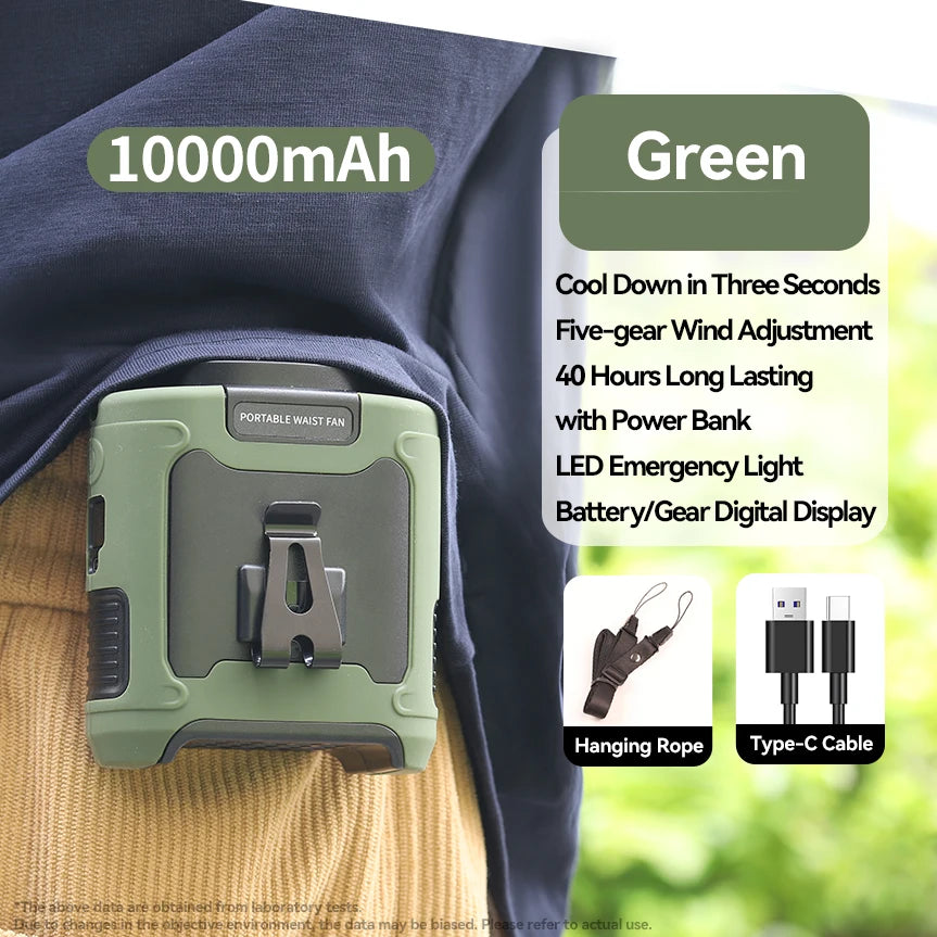 Outdoor Waist Fan with LED & Power Bank