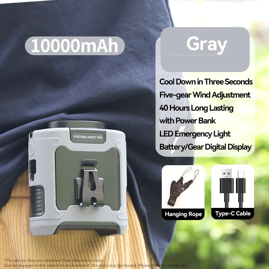 Outdoor Waist Fan with LED & Power Bank