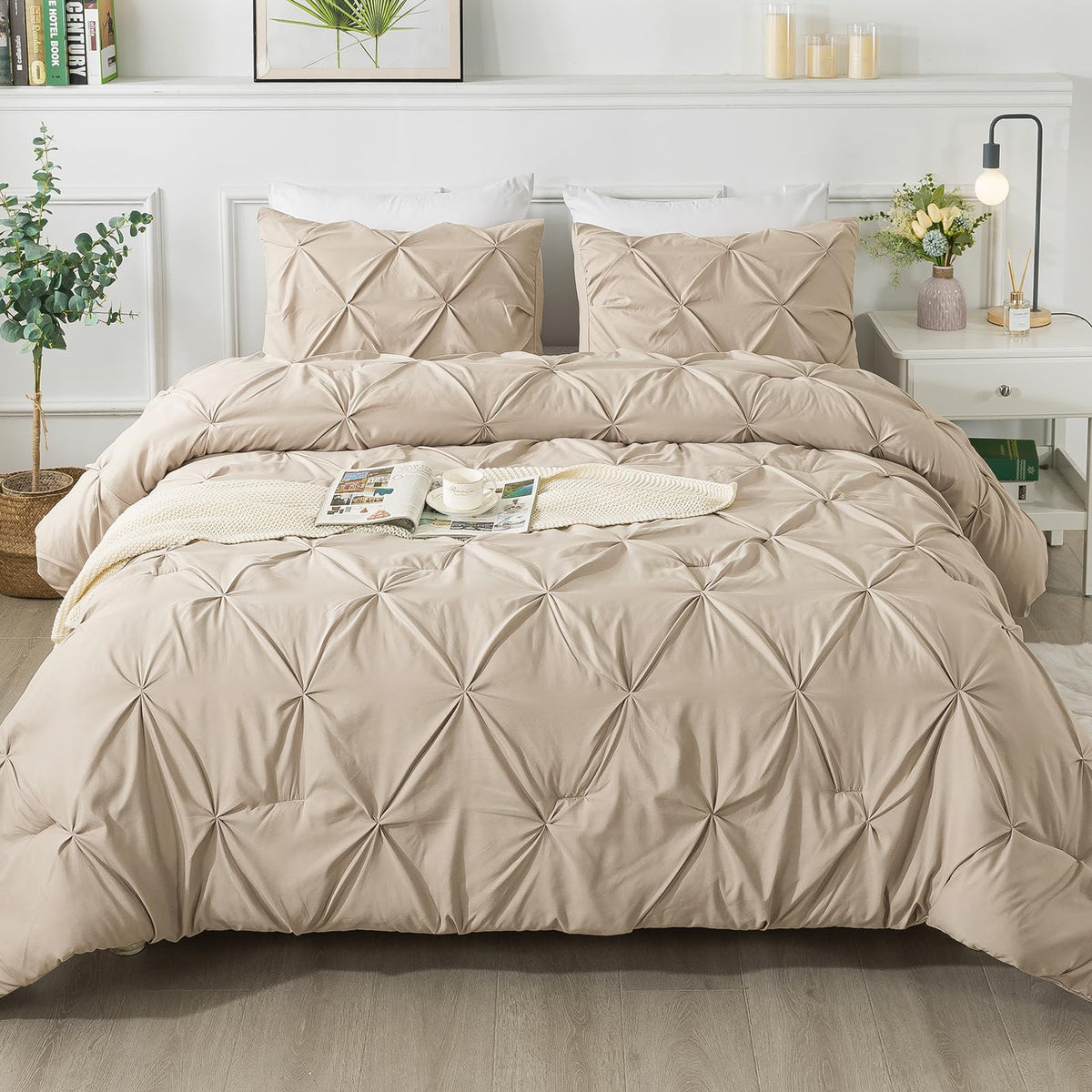 Khaki Pinch Pleat Comforter Set – 3 Pieces