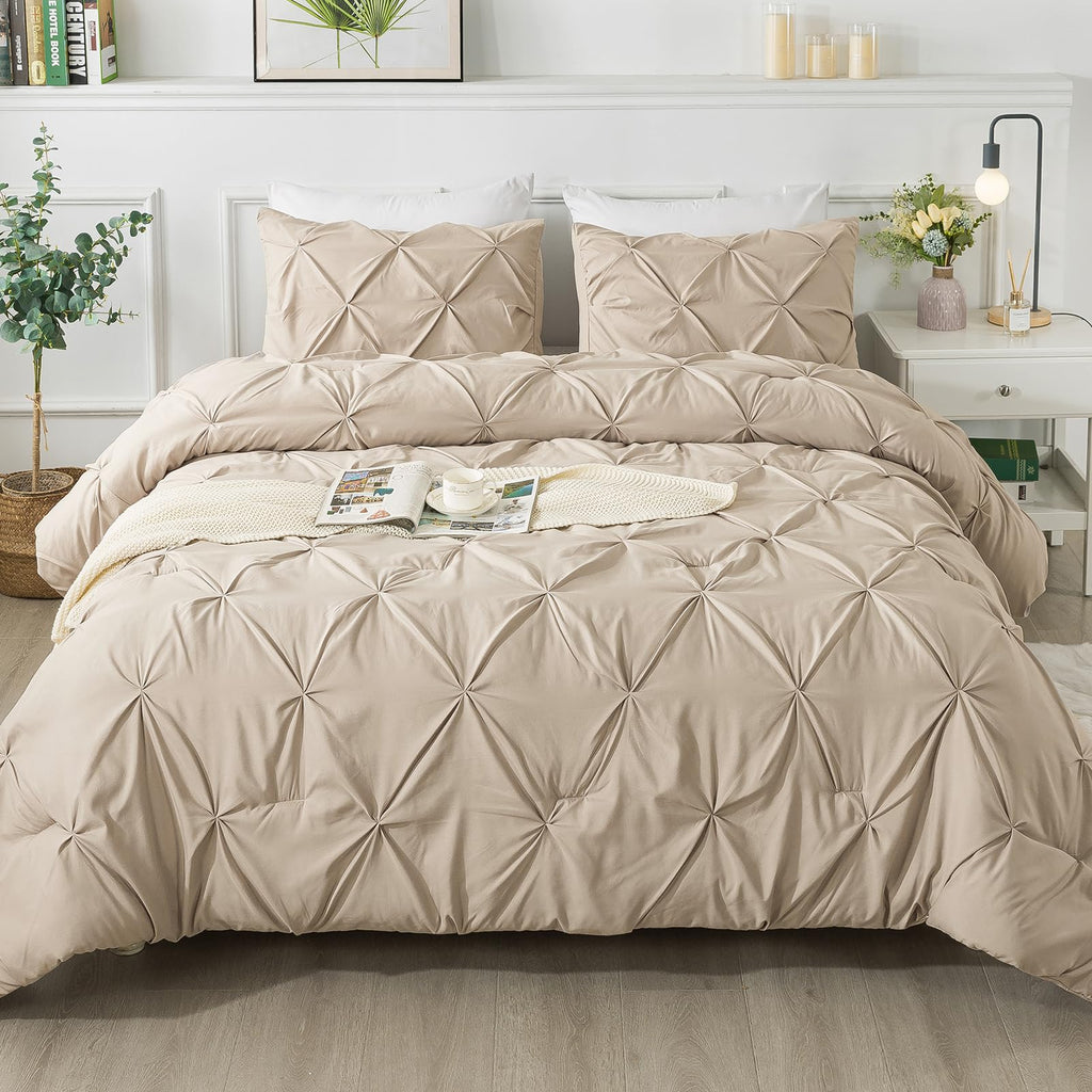 Khaki Pinch Pleat Comforter Set – 3 Pieces