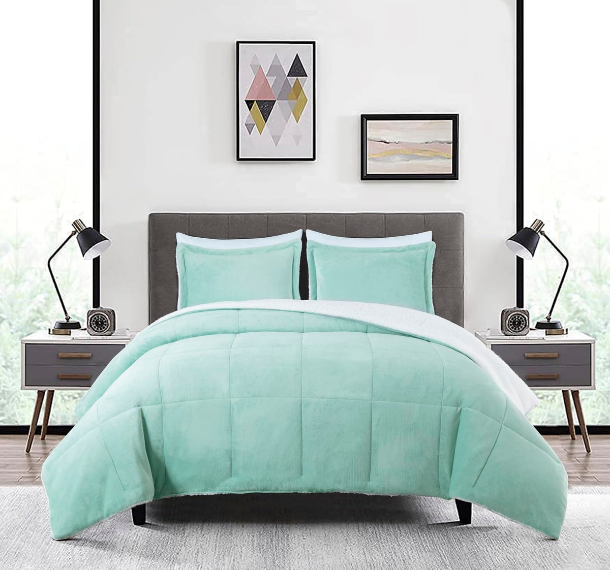 Aqua Reversible Sherpa Comforter Set – King Size
