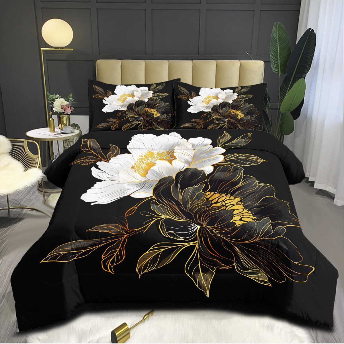 Black & White Floral Comforter Set