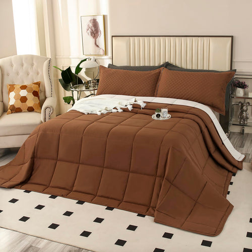 Brown & Beige Reversible Comforter Set – Oversized King Plus, 3 Pieces