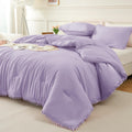Lavender Boho Pom Pom Comforter Set – Queen Size, 3 Pieces