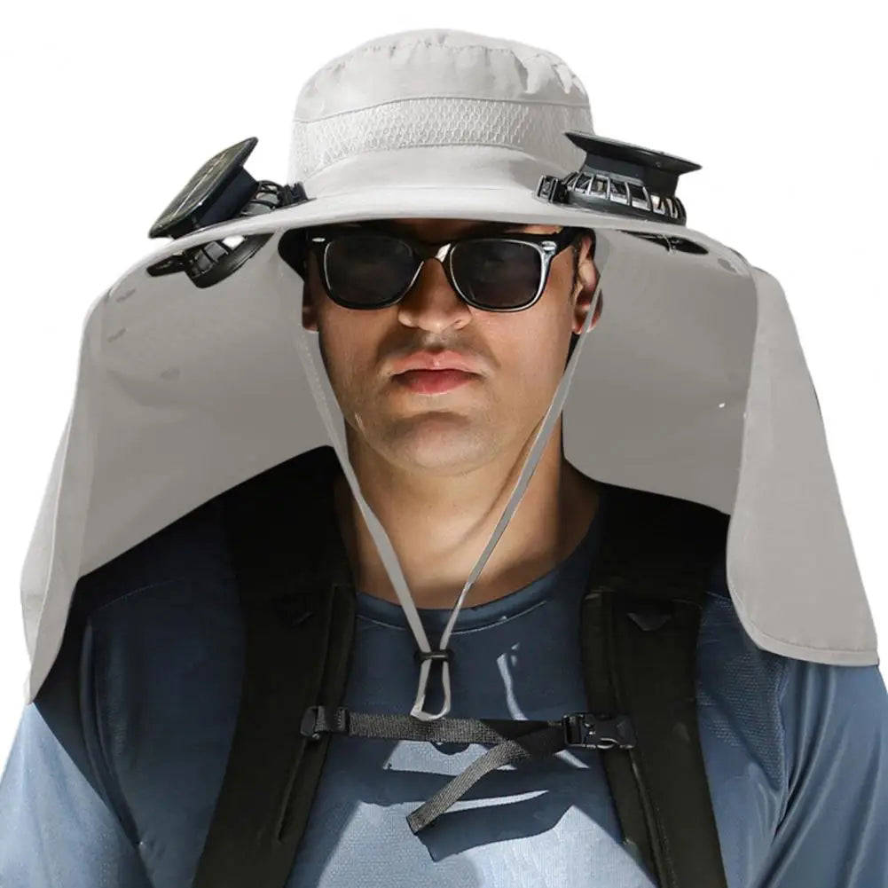 Solar Fan Hat with Neck Flap