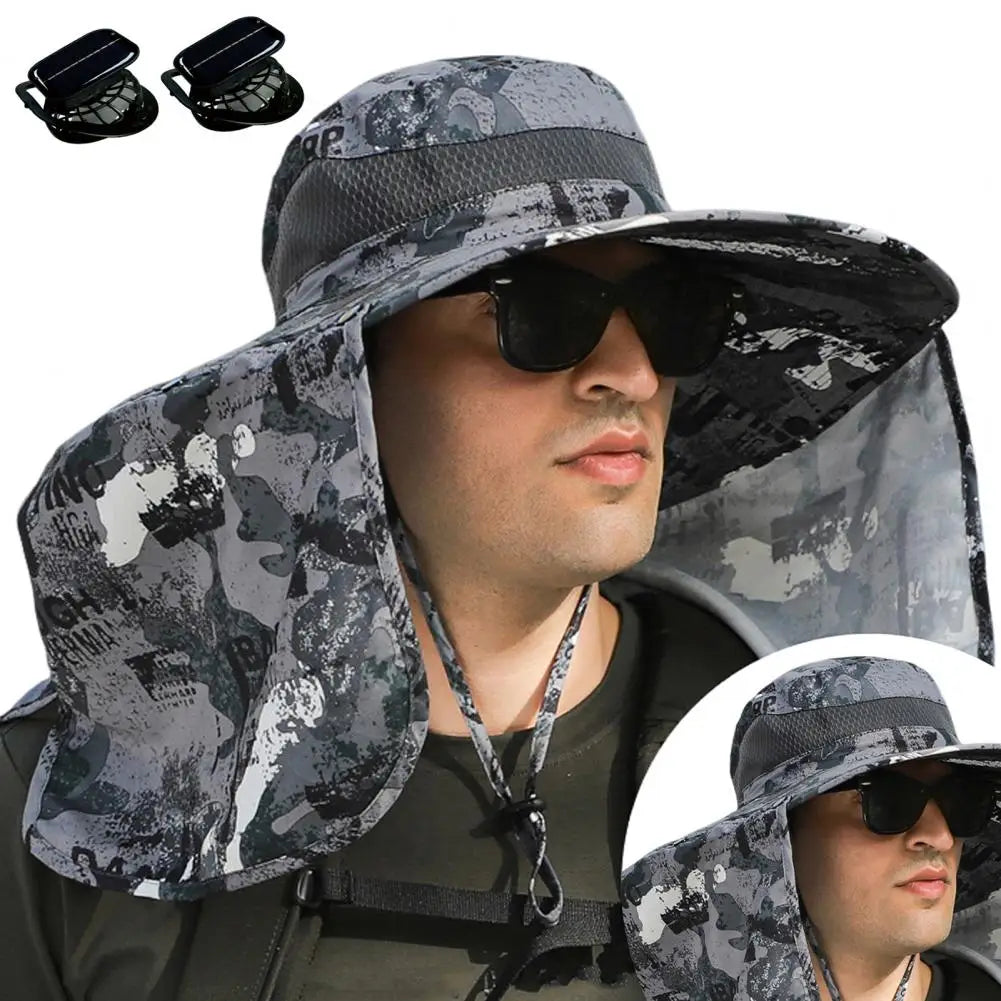 Solar Fan Hat with Neck Flap