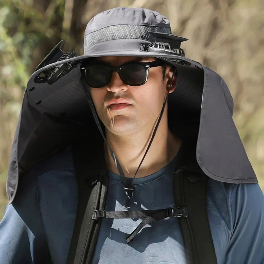 Solar Fan Hat with Neck Flap