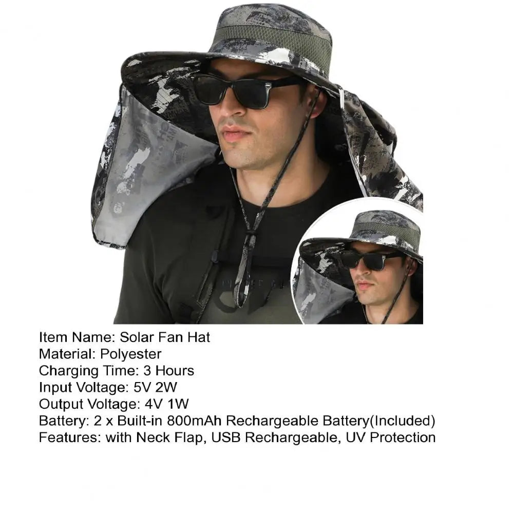 Solar Fan Hat with Neck Flap