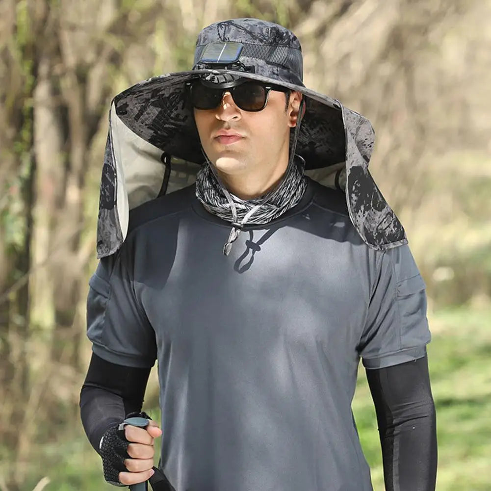Solar Fan Hat with Neck Flap