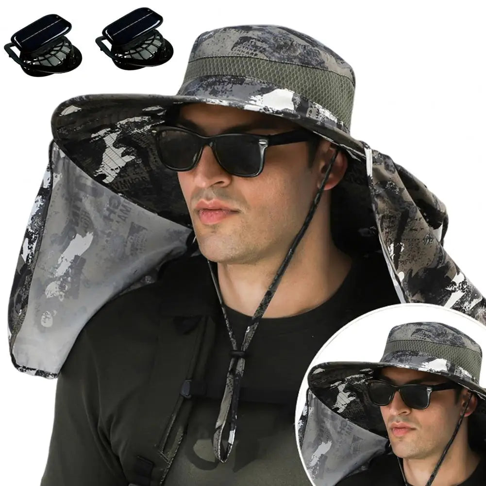 Solar Fan Hat with Neck Flap