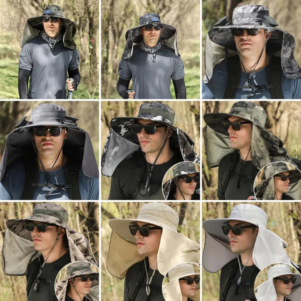 Solar Fan Hat with Neck Flap