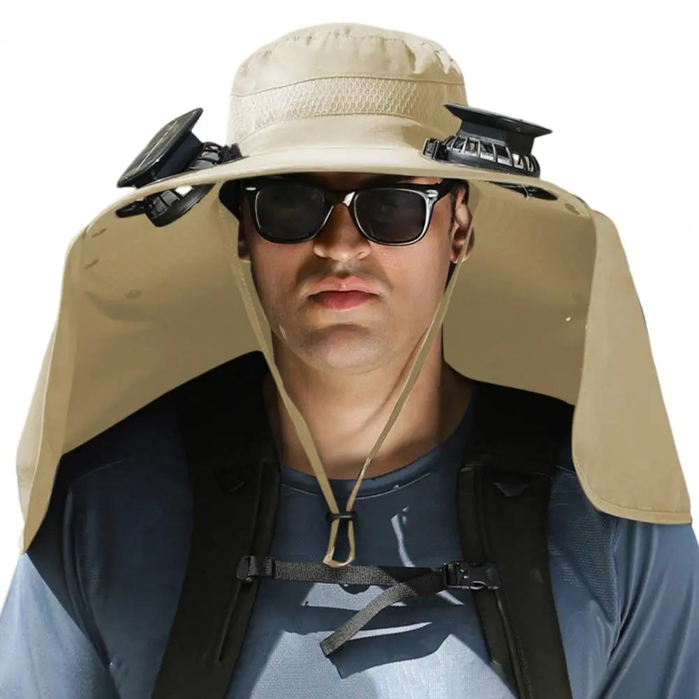 Solar Fan Hat with Neck Flap