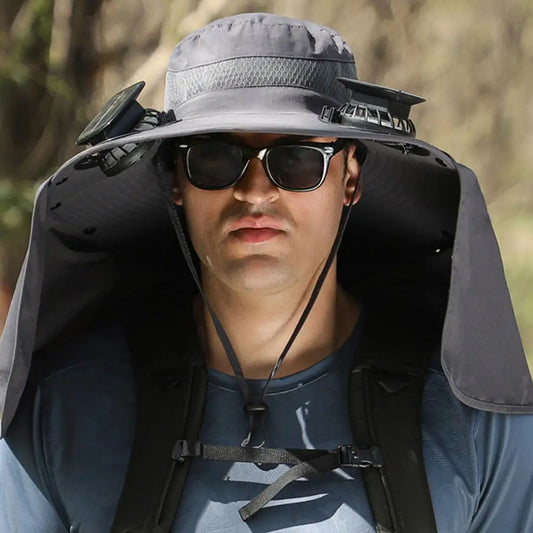 Solar Fan Hat with Neck Flap