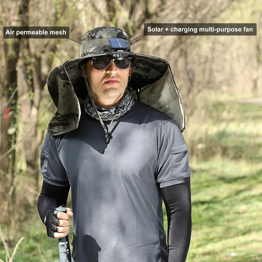 Solar Fan Hat with Neck Flap
