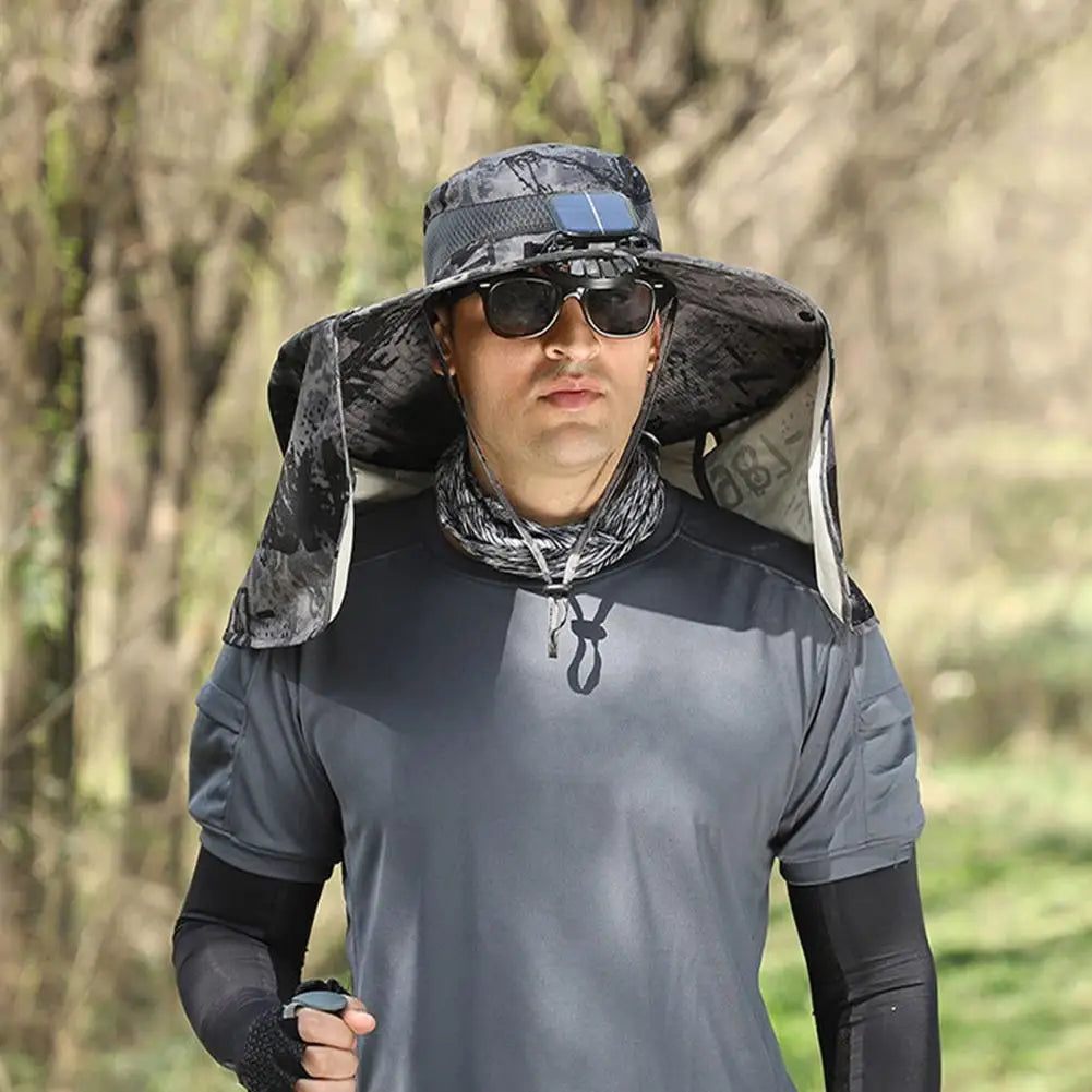 Solar Fan Hat with Neck Flap