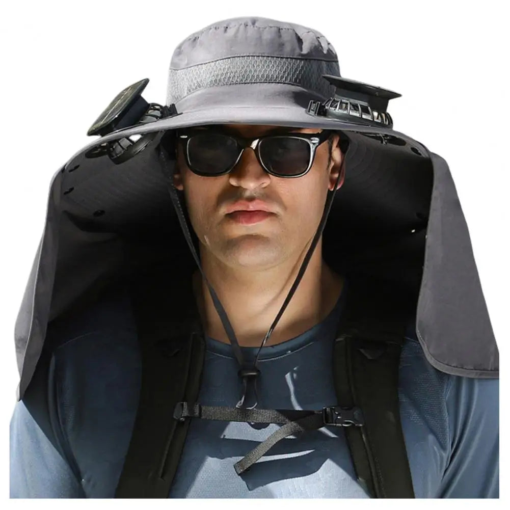 Solar Fan Hat with Neck Flap