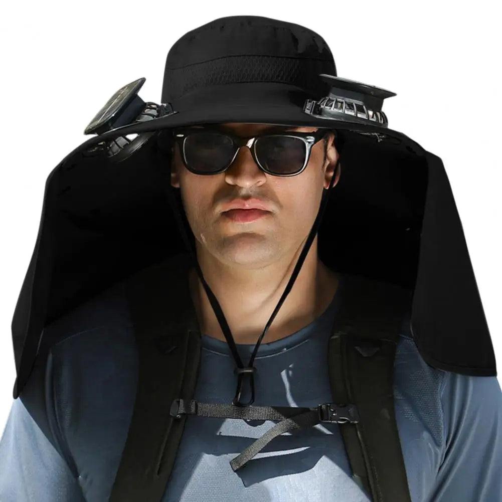 Solar Fan Hat with Neck Flap