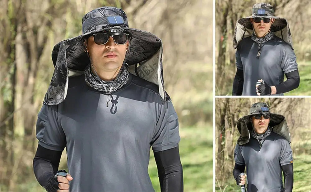 Solar Fan Hat with Neck Flap