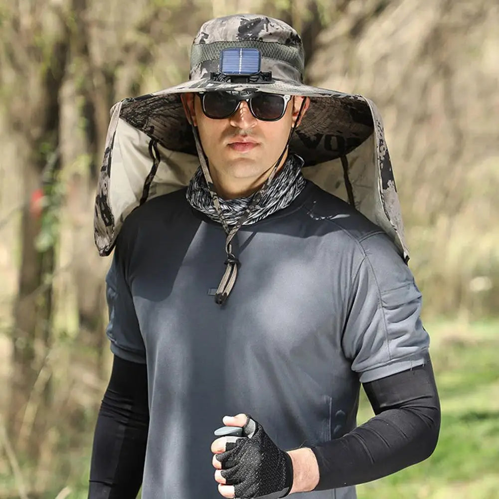 Solar Fan Hat with Neck Flap