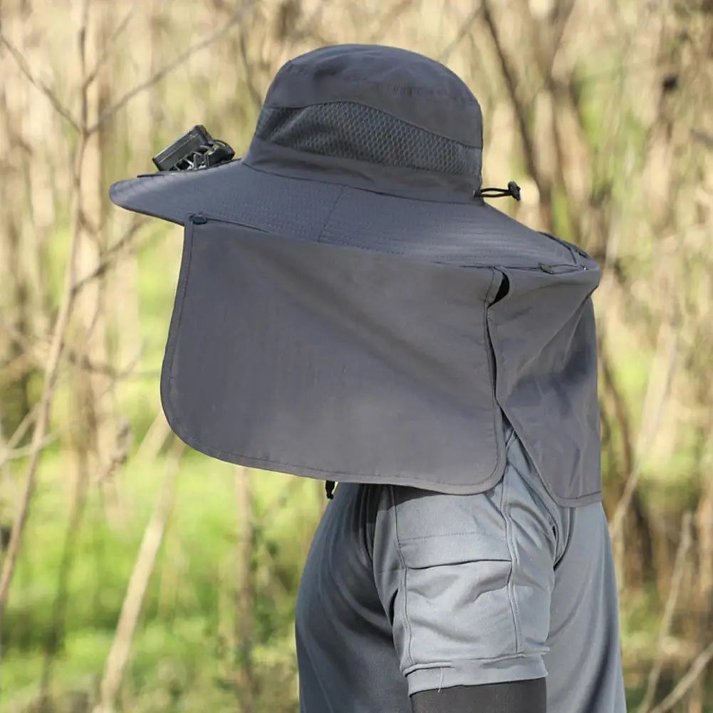 Solar Fan Hat with Neck Flap