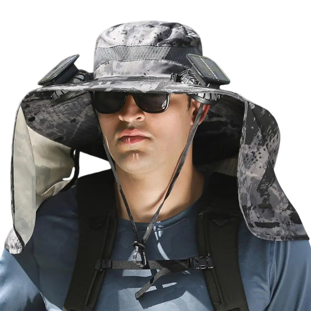 Solar Fan Hat with Neck Flap