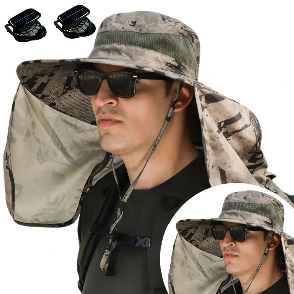 Solar Fan Hat with Neck Flap