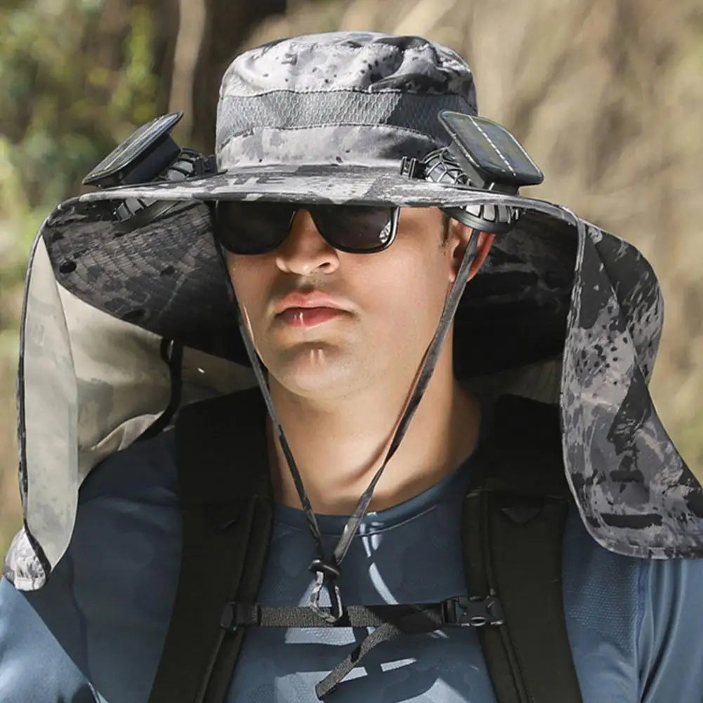 Solar Fan Hat with Neck Flap