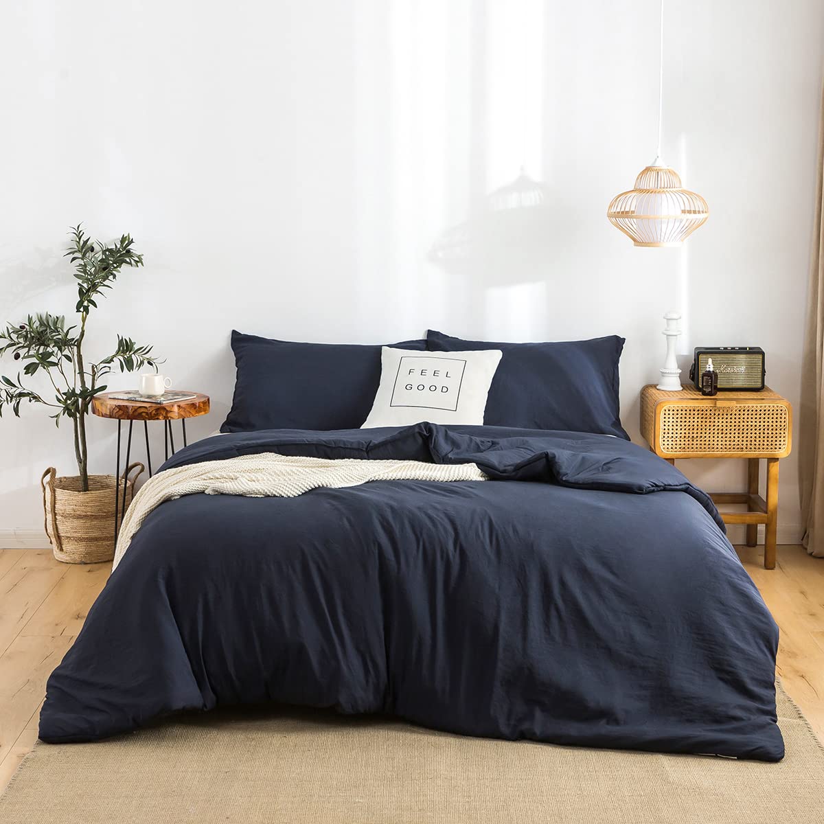 Navy Blue Comforter Set – King Size, 3 Pieces